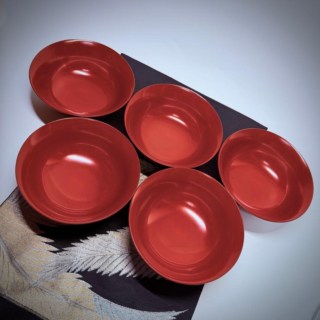 漆器輪島塗　金蒔絵金彩細工伊勢エビ図　木製　蓋付椀　お煮物椀　吸物椀　5客骨董品