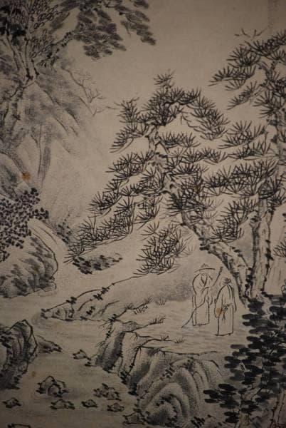 真作/桂不/山水人物図/布袋屋掛軸HC-592