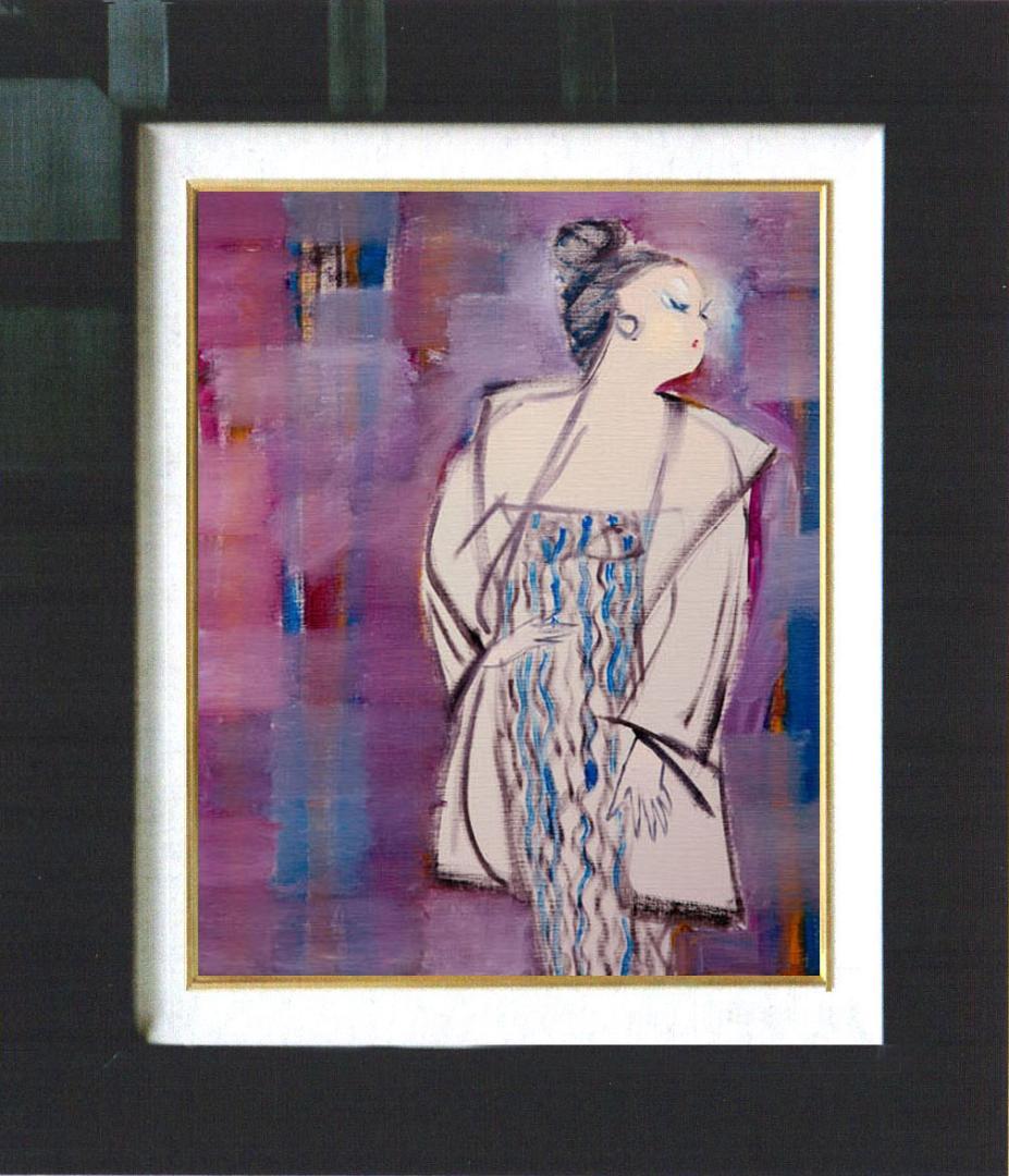 油絵 菅家令子 絵 絵画インテリア 額付(黒) F6-083611 人物 女性像