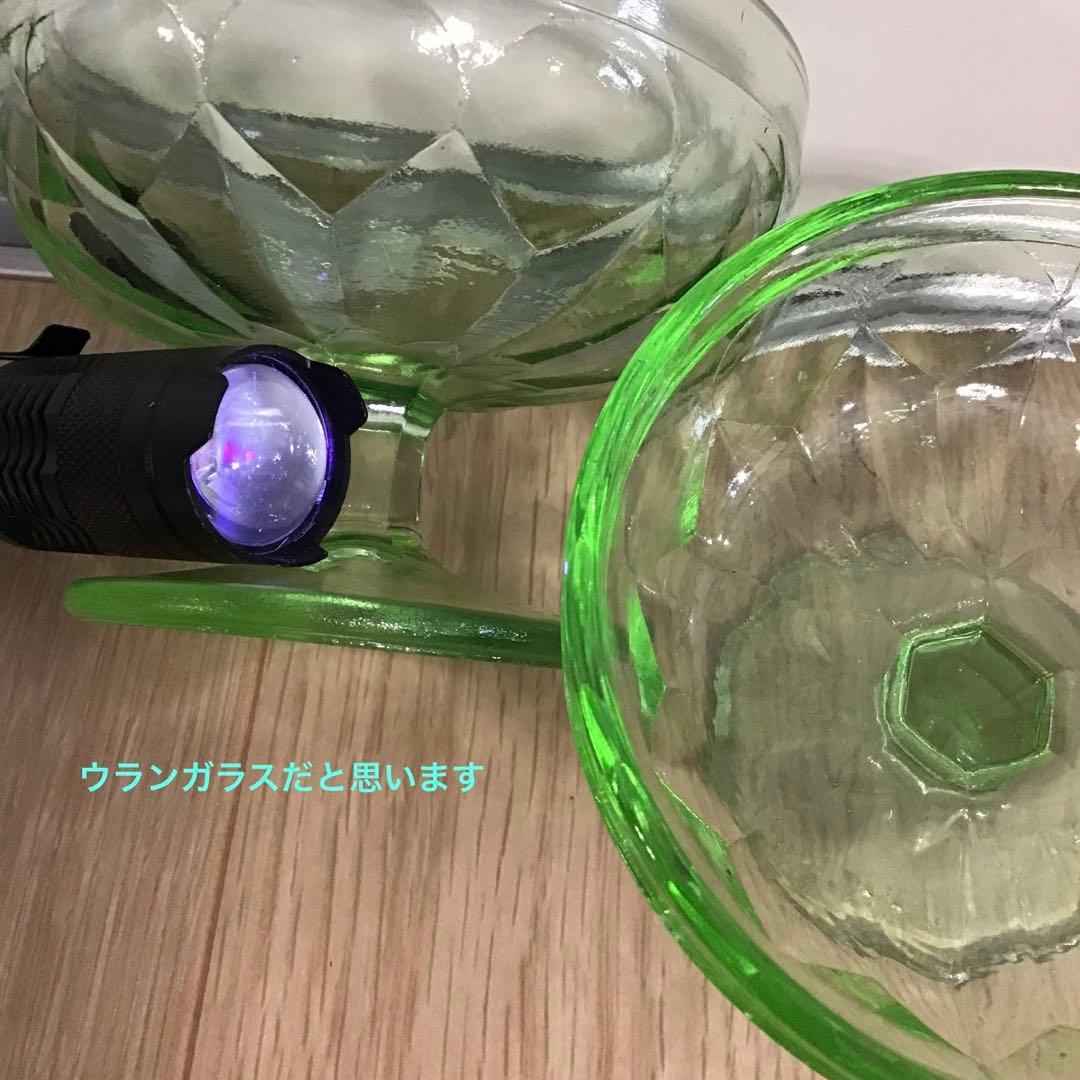 アンティーク　大正浪漫　ウランガラス　氷コップ2客 氷水　ガラス　コレクション