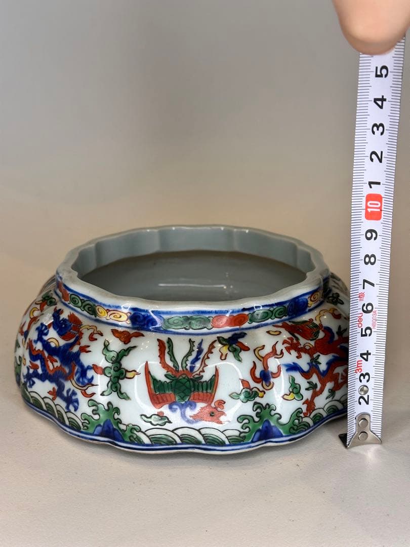 中国 大明嘉靖年製 五彩龍文 筆洗 古陶磁 文房具 骨董品