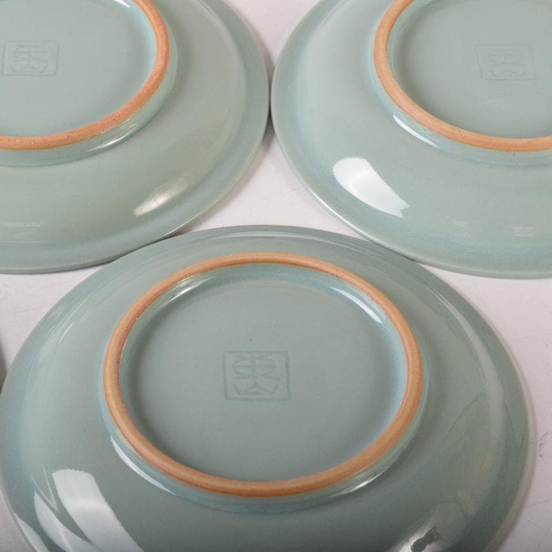 京焼　清水焼　東山窯　宮永東山作　青磁　双魚文　皿　五客　共箱　C　7627