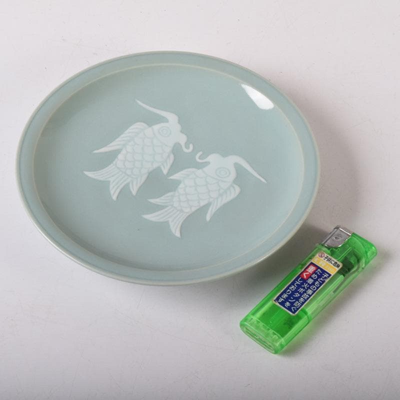 京焼　清水焼　東山窯　宮永東山作　青磁　双魚文　皿　五客　共箱　C　7627