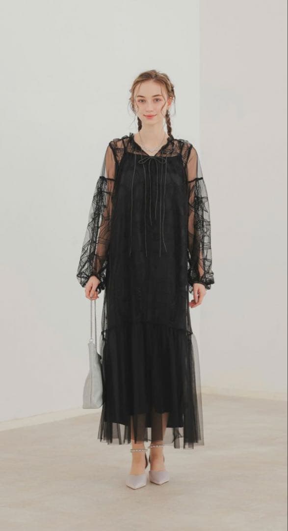 ★新品タグ付き★リボンエンブロイダリーレイヤードドレス