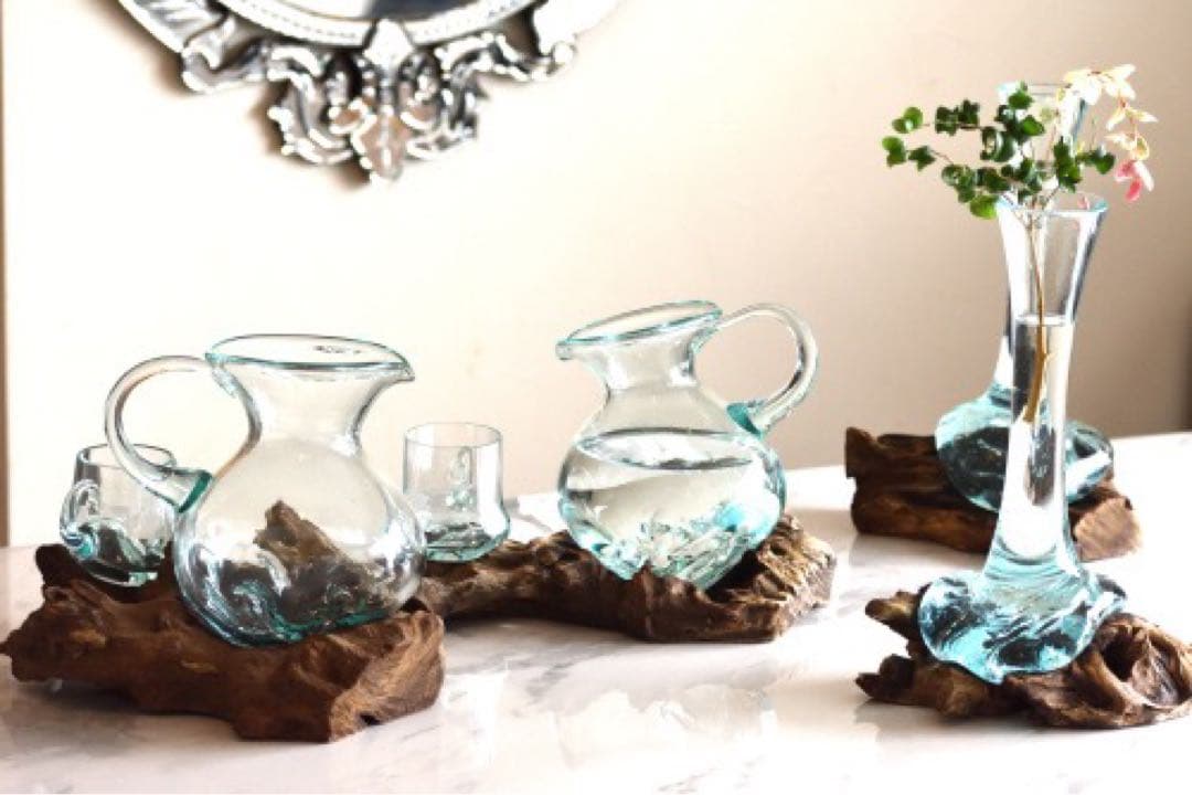 ガラス製ピッチャーとカップセット　流木　メゾンドリュストル