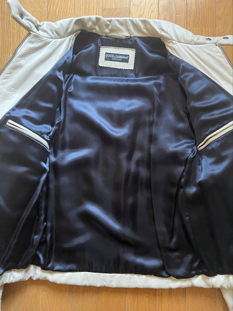 Dolce & Gabbana レザーダウンライダースライトグレージュ48