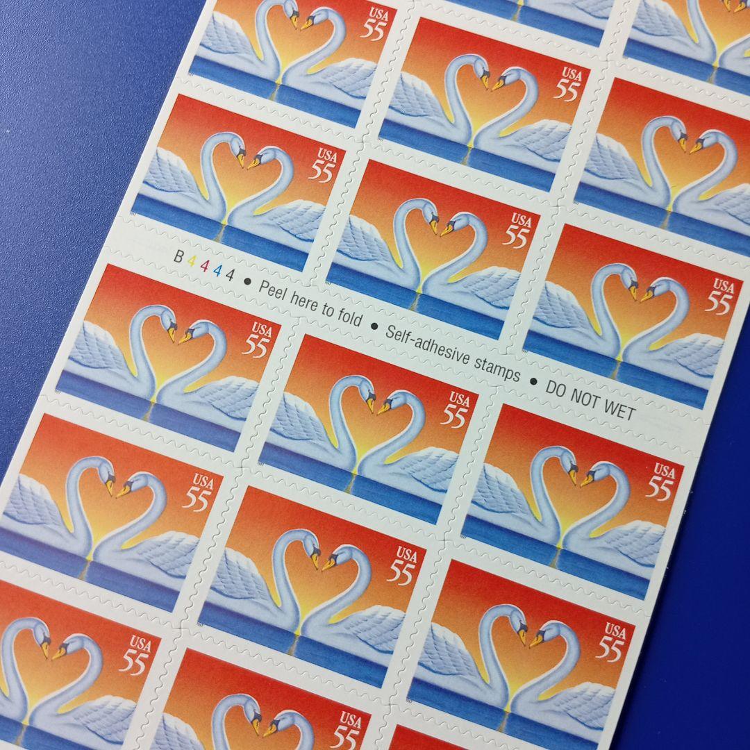 4679 外国切手 アメリカ 1997年 愛のハート ハクチョウ 20面入切手帳