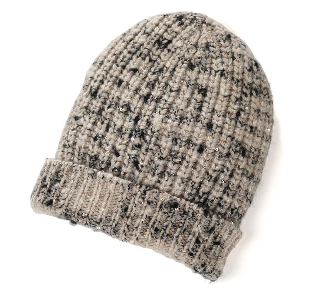 イタリア製 ブルネロクチネリ カシミヤ シルク スパンコール ニットキャップ