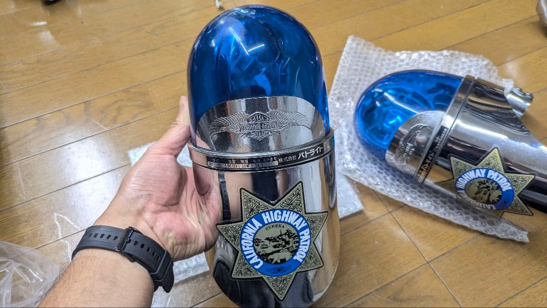 パトライト　回転灯　青　パイプクランプステー付き　ハーレー