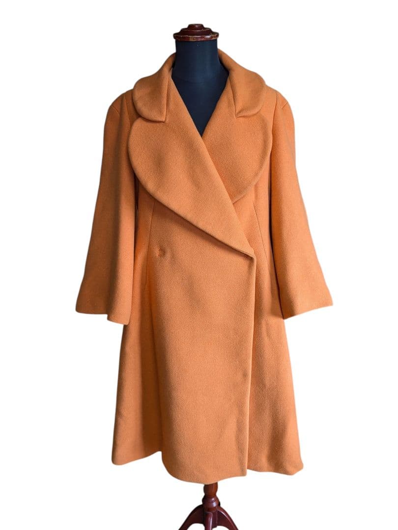 ソニアリキエル シルク コート 丸襟 フレア袖 Aライン オレンジ 40