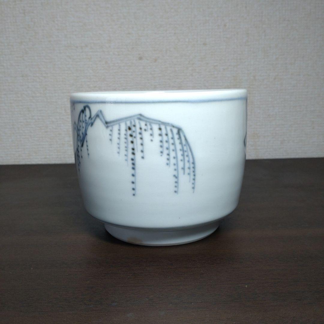 竹泉 款 染付 柳橋文 碗 合わせ箱