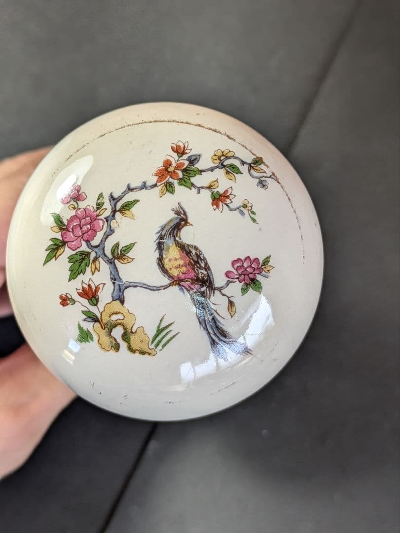 イギリス アンティーク 建材 ドアパーツ 陶器製 ドアノブ 握り玉 孔雀