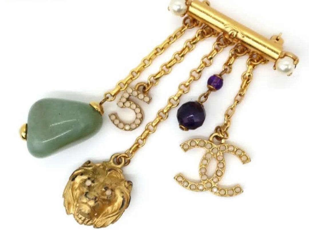 CHANEL ココマーク ロゴ ライオン ストーン ブローチ