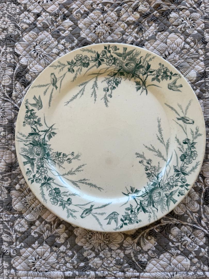 フランスアンティーククレイユモントローlinotteグリーン平皿