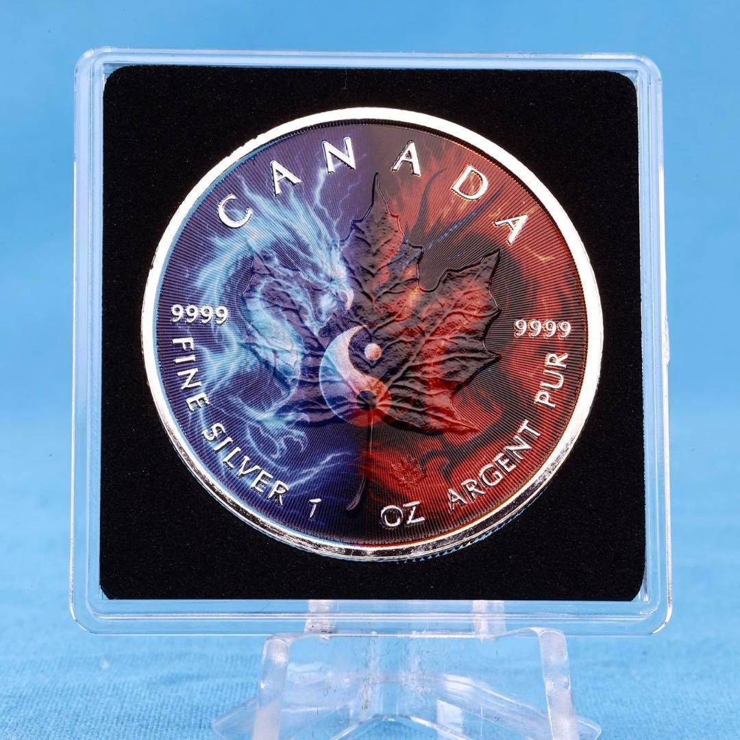 メイプルリーフ 銀貨 カラー ドラゴン(陰と陽) 1オンス 1oz 龍 竜 陰陽