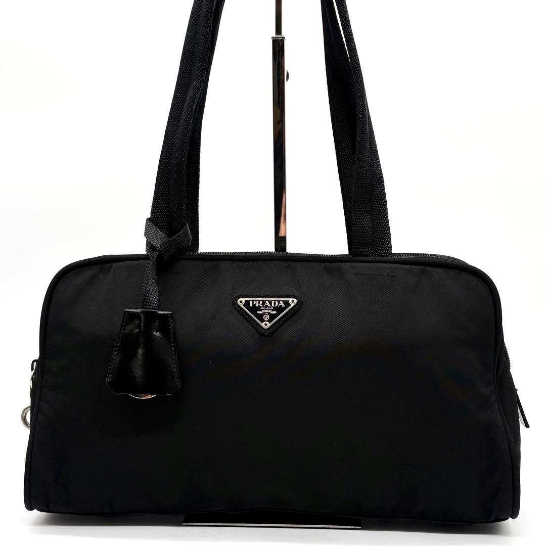 極美品✨プラダ ハンドバッグ ミニボストン ナイロン 三角ロゴ 南京錠 ブラック