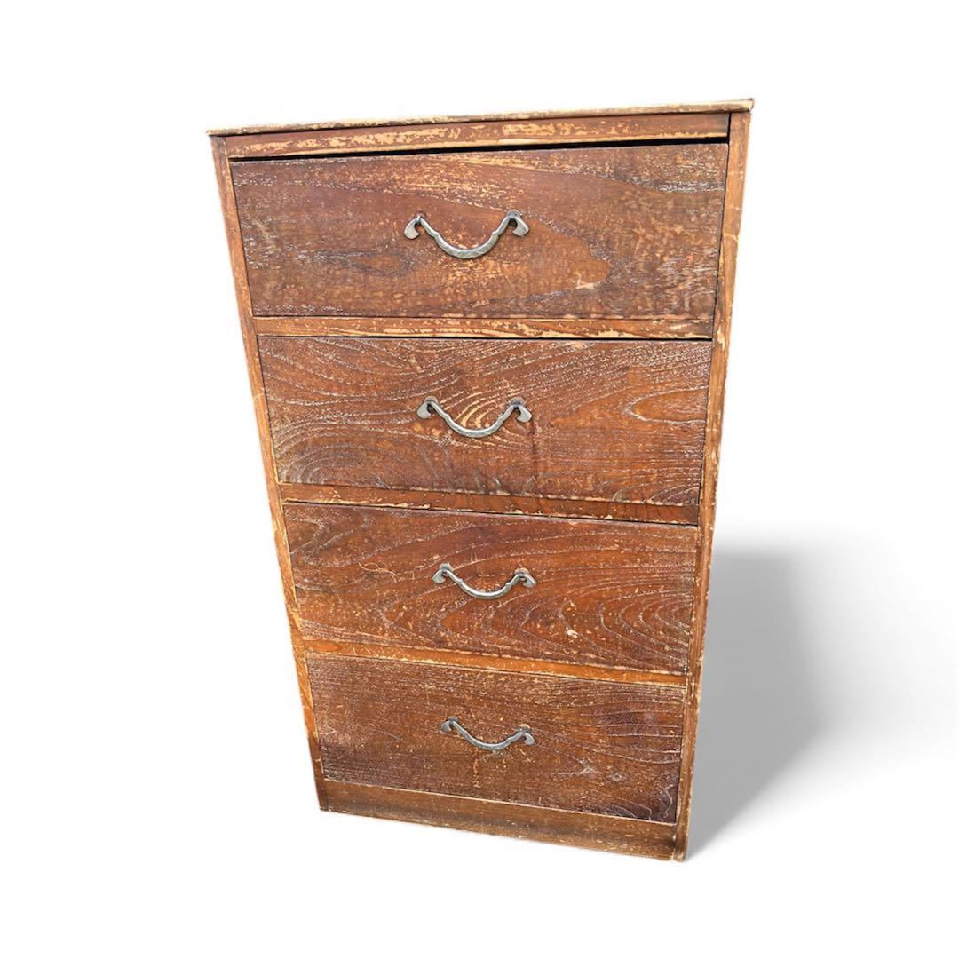 古道具昭和レトロ木製4段タンスチェスト4段棚 ビンテージ当時物ブロカント引き出し