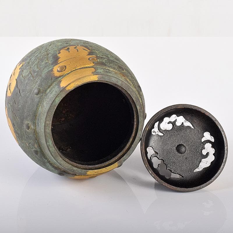 平安　秦蔵六造　鍍金銅　諌鼓　香炉　共箱　T R8037