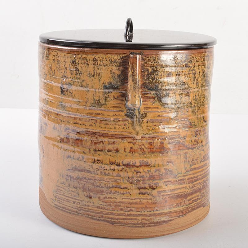 高取焼　亀井味楽造　耳付水指　漆塗蓋付　裏千家十四代淡々斎極箱　M　R7542