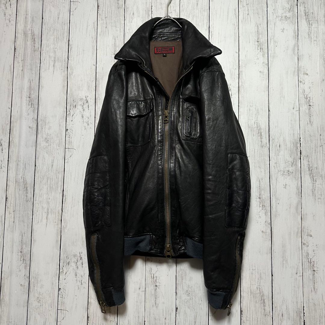 【Johnbull】本革☆シープスキン☆ライダースジャケット　ブラック　L 羊革