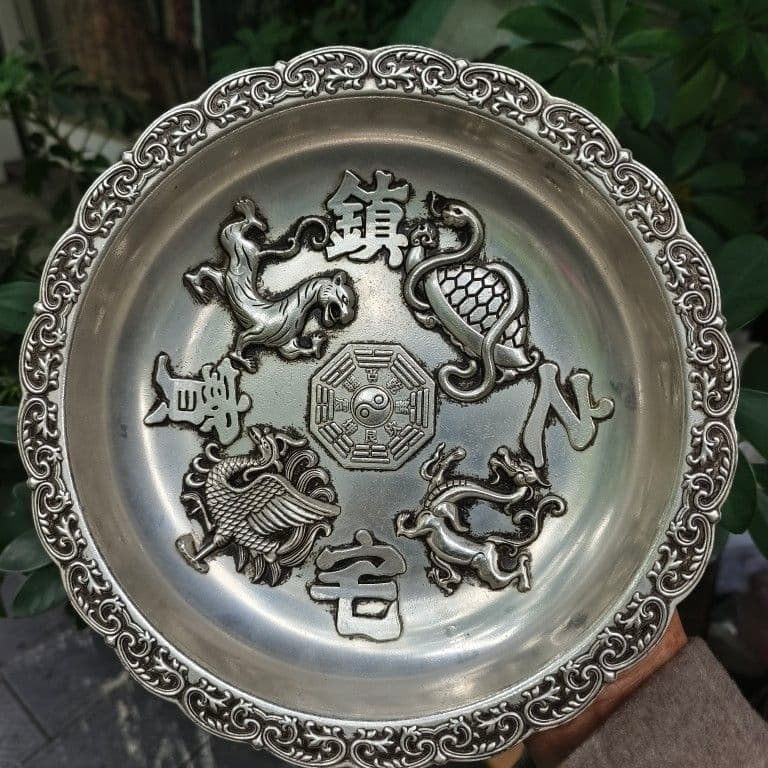 銅 細工 四大神獣盤 皿 聚宝盆 装飾品 工芸品 美術品 置物