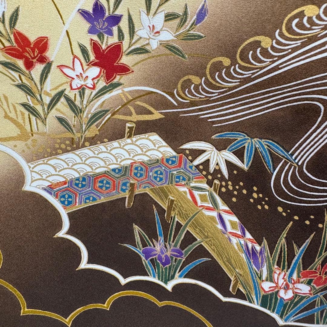 振袖10点フルセット　古典柄　ネイビー　成人式　結婚式　つけ袖白レース付　正絹