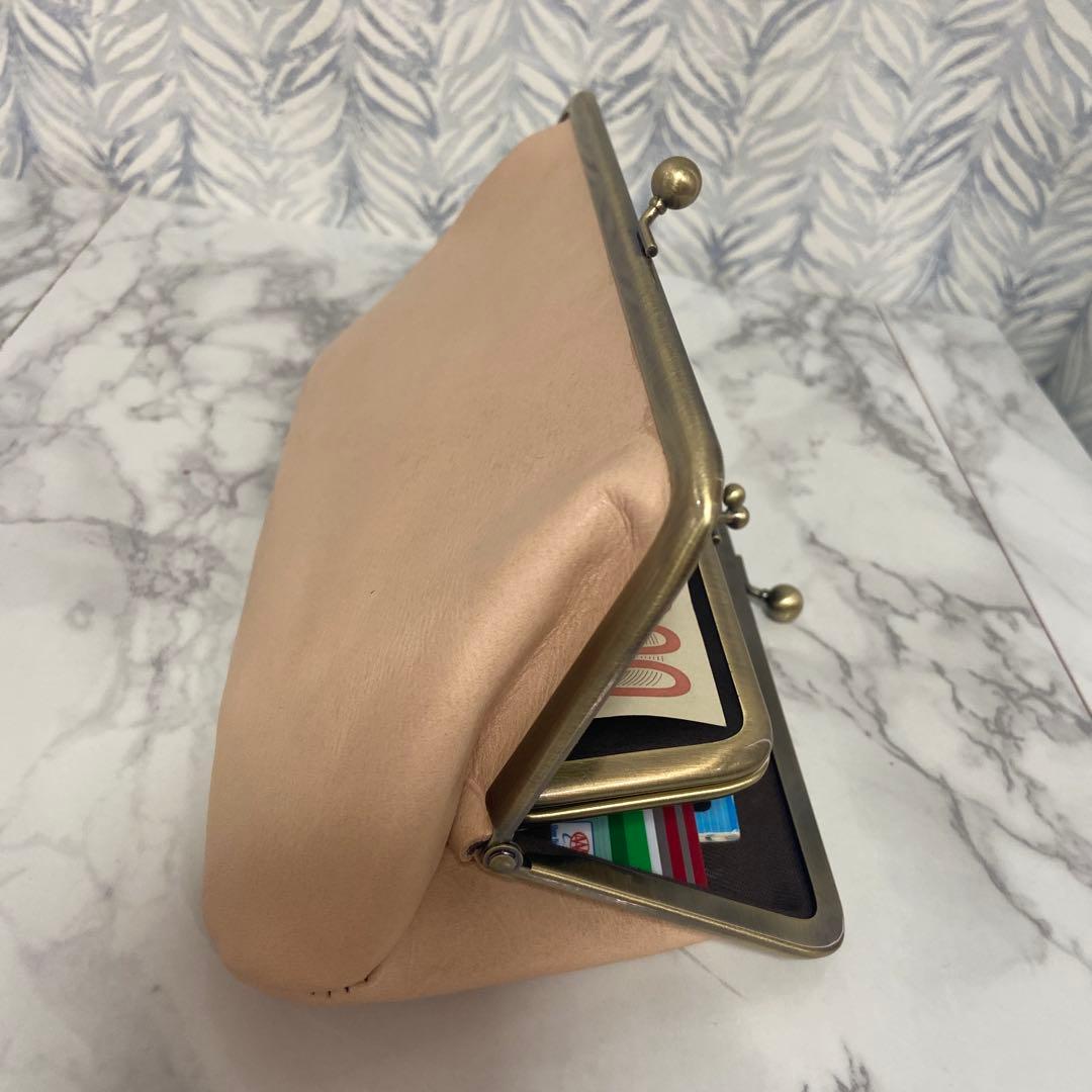 HIROちゃんハンドメイド　牛ヌメ革親子がま口長財布