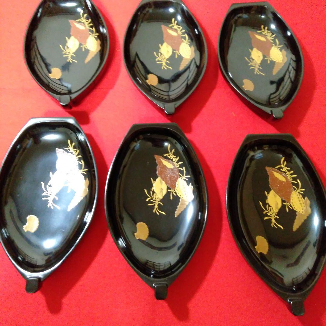 輪島塗　総黑舟形木皿六枚