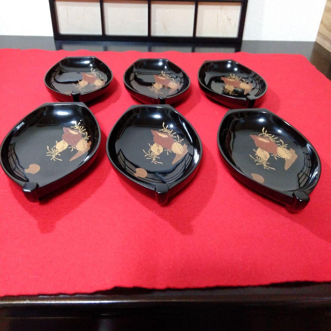 輪島塗　総黑舟形木皿六枚