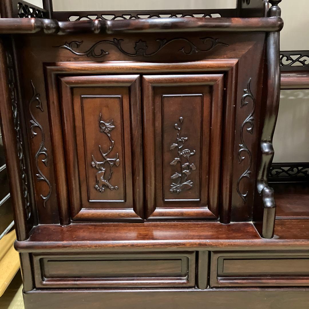 訳あり　飾り棚　茶箪笥　透かし彫り　年代品　茶棚　違い棚 和家具 唐木