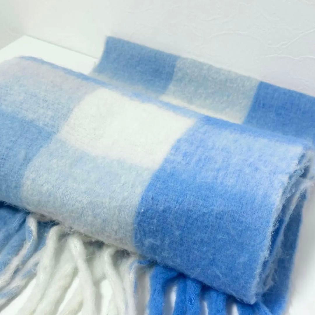 Acne Studios モヘアチェックスカーフ マフラー 水色 ライトブルー