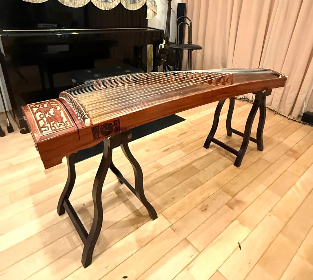 木製筝 ケース付き 装飾彫刻