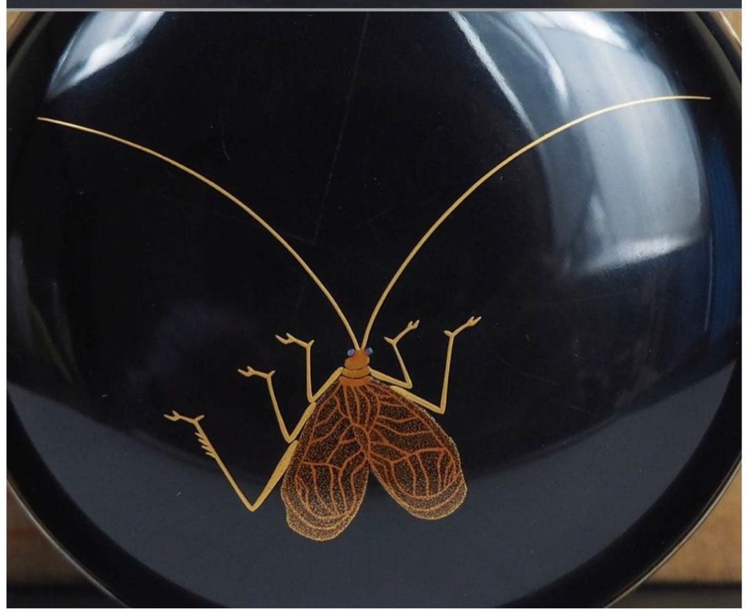 送料無料　時代物　峰志造　銀縁　蒔絵　鈴虫香合　共箱　茶道具華道具