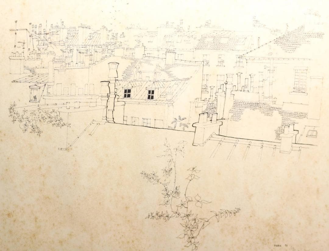 『PARIS』作者不詳 リトグラフ 石版画 直筆サイン パリの風景 ヴィンテージ