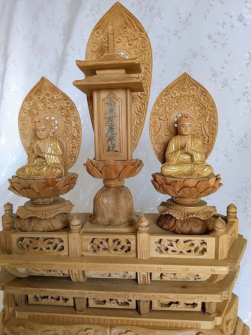 三宝尊 [中#83] 題目宝塔 釈迦如来坐像 多宝如来坐像 ◆白檀 木彫 仏像