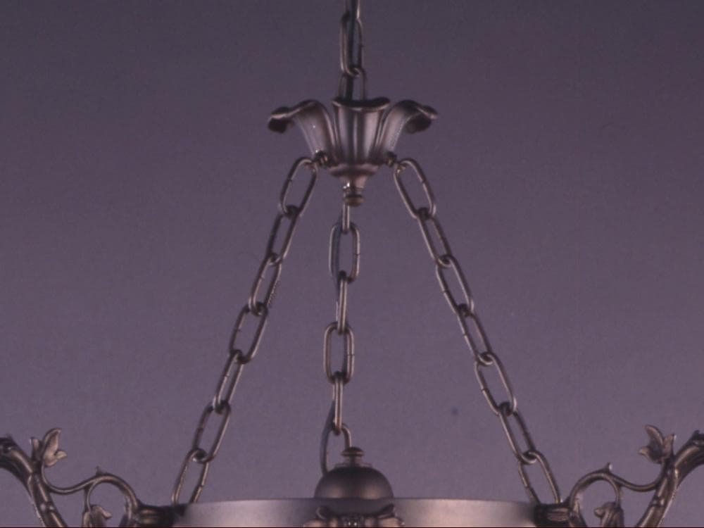 ガレコレクション　6灯シャンデリア　真鍮　カメオ掘り　アカネライティング