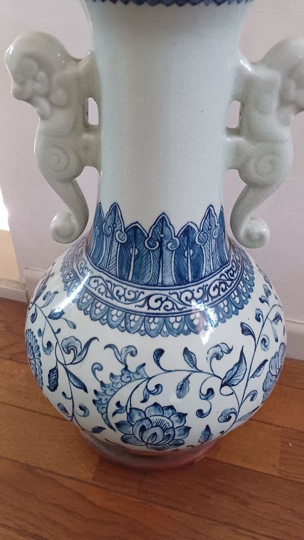 中国骨董花瓶 獅子の持ち手付き