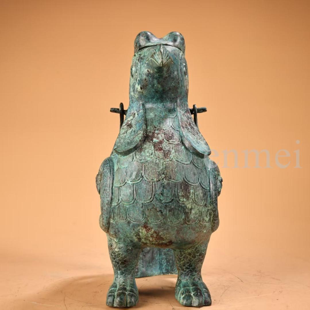 中国古美術・珍品旧藏・青銅製提梁鳥壺・鋳造・鏨刻・純銅製・酒具・風水開運・置物