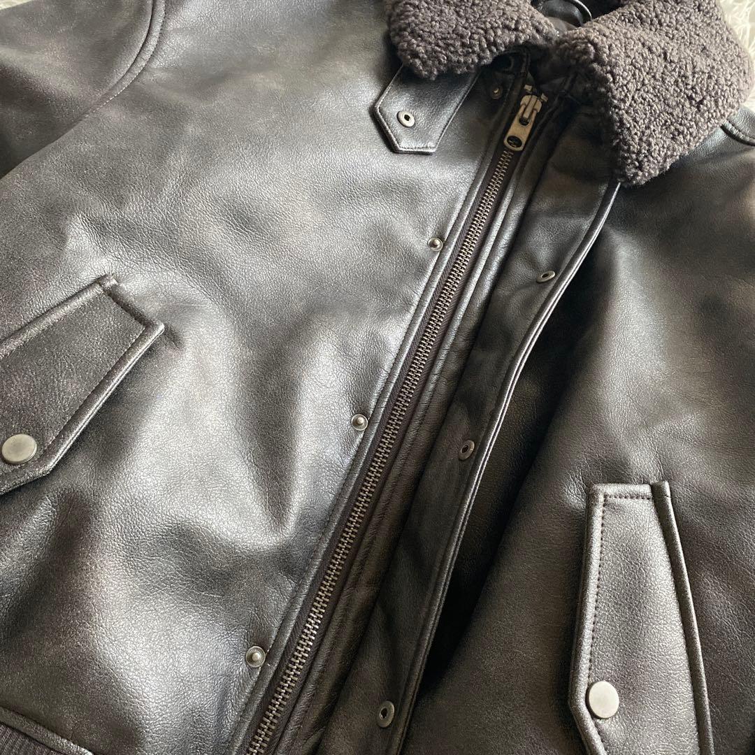 ZARA ボア襟付きレザージャケット S