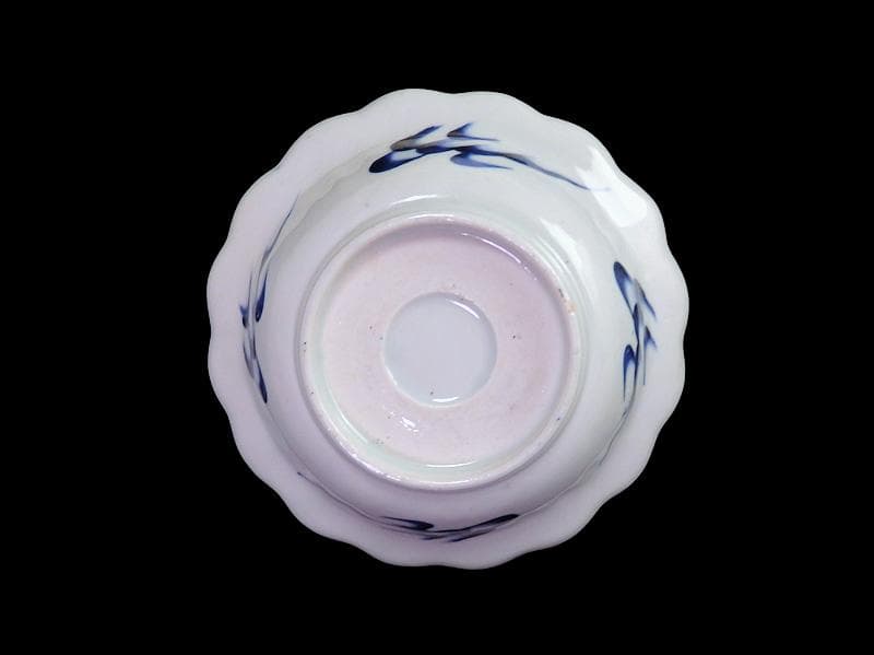 古伊万里　色絵　雲に双鶴の図　輪花膾皿　５客　B145AS-fbuz