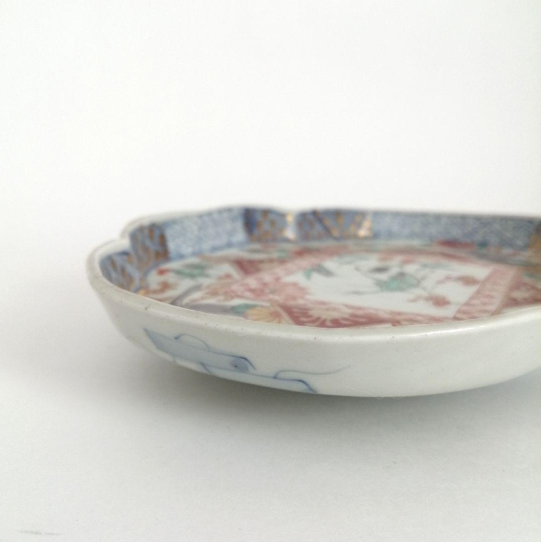 古伊万里　色絵　虫尽くし図　木瓜形　縁立皿