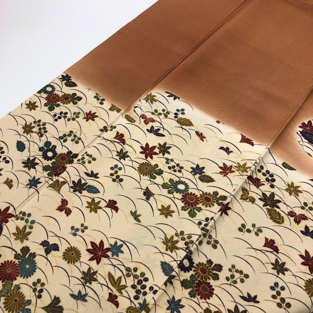 付下げ 花井幸子 霞に花模様 紅葉 縮緬 KK-2373