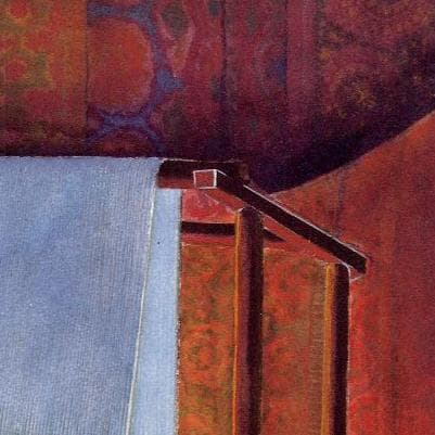 絵画「シルクロード～ 絨毯を織る少女」　水彩画