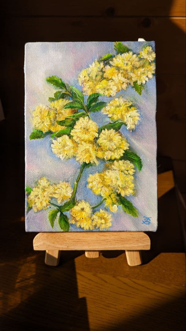 風景画 絵画 バラ ファインアート　静物画　黄色　花の絵画　モッコウバラ