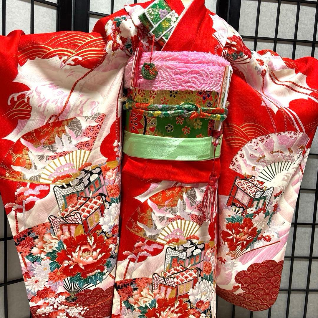 七五三　着物セット　7歳　正絹　古典柄　赤色