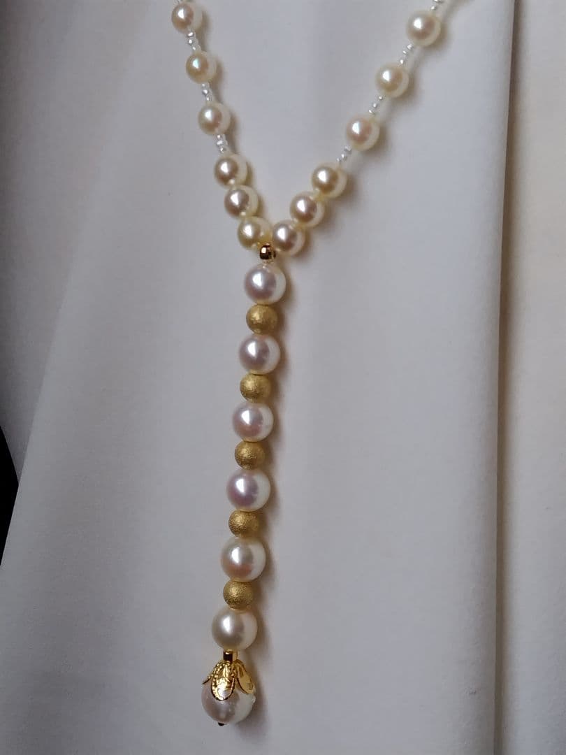 各種サイズ、アコヤ真珠と、あこや砂芥子パールの、Y字ネックレス