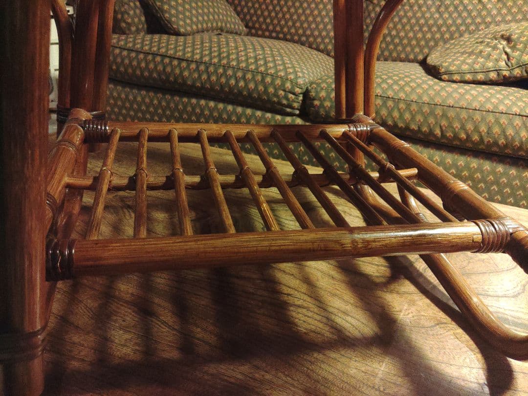 山　美品　ラタン　ガラステーブル　机　サイドテーブル　レトロ