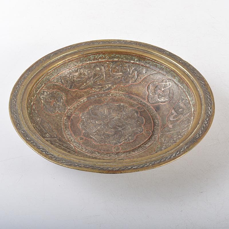 中国　チベット　古銅鍍金象嵌　饕餮文　皿　V　R5205