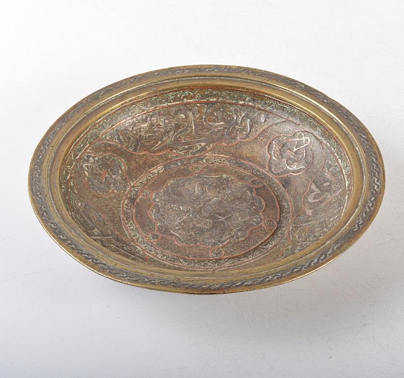 中国　チベット　古銅鍍金象嵌　饕餮文　皿　V　R5205