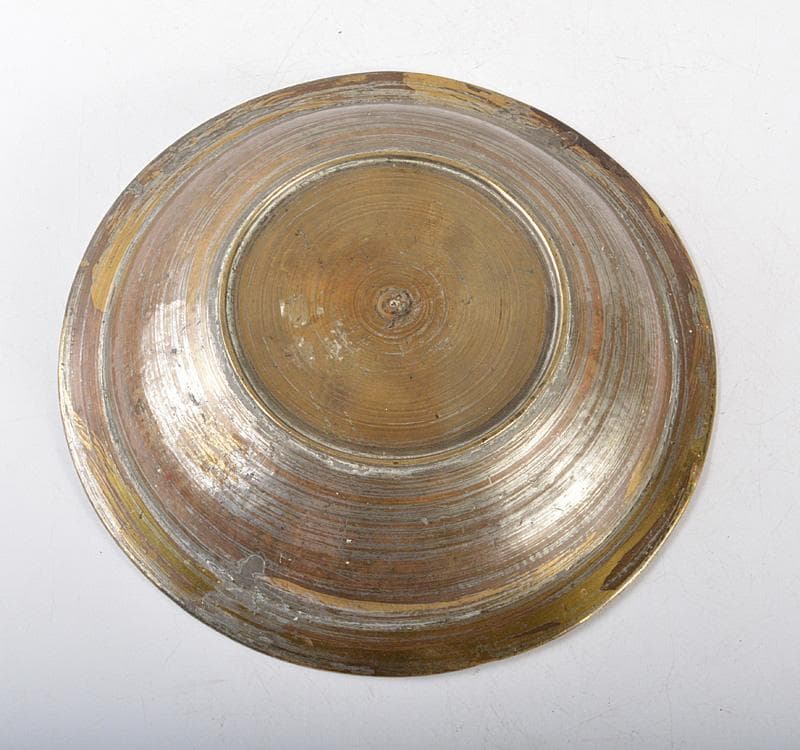 中国　チベット　古銅鍍金象嵌　饕餮文　皿　V　R5205